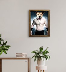 Evcil Dostlara Özel Boksör Tasarımlı Portre Doğal Masif Ahşap Çerçeveli Tablo 30x40cm-4