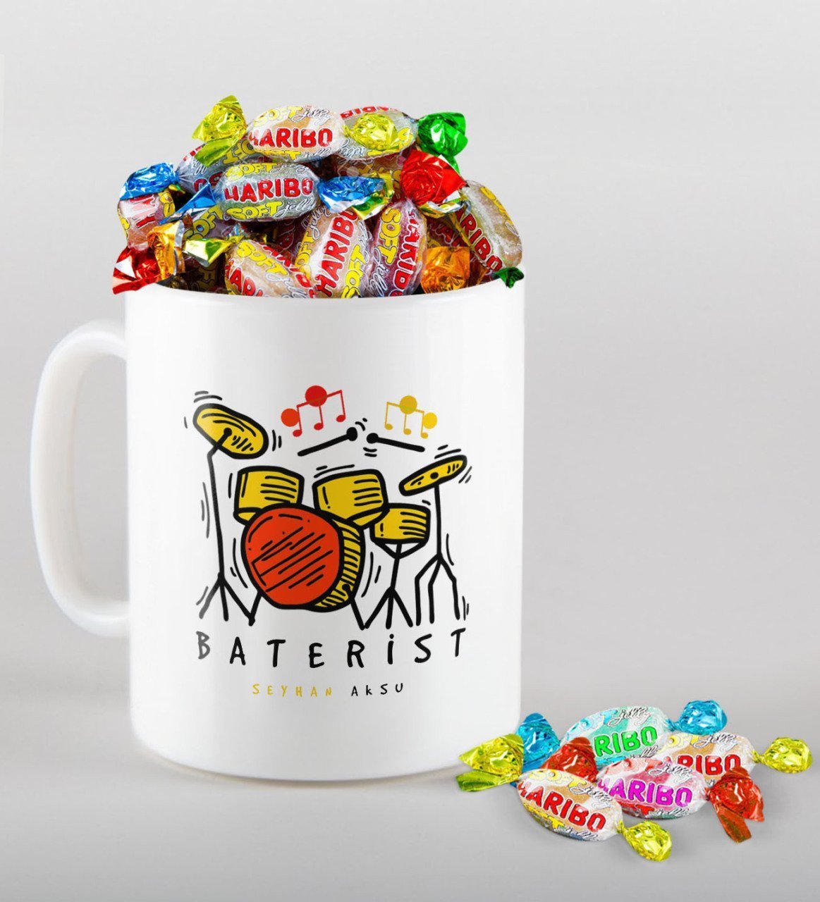 Kişiye Özel Baterist Kupa ve Haribo Şeker Hediye Seti-2