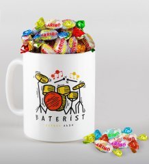 Kişiye Özel Baterist Kupa ve Haribo Şeker Hediye Seti-2