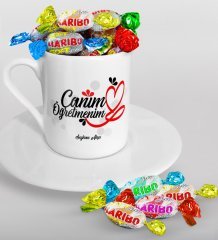 Kişiye Özel Canım Öğretmenim Türk Kahvesi Fincanı ve Haribo Şeker Hediye Seti-1