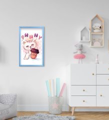 BK Home Sevimli Kedi Tasarımlı Dekoratif Mavi Ahşap Çerçeveli Çocuk Odası Tablo-6
