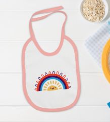 BK Kids Gökkuşağı Tasarımlı Pembe Bebek Body Zıbın ve Mama Önlüğü Hediye Seti-1