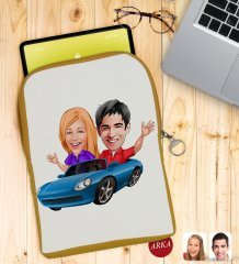 Kişiye Özel Sevgililer Karikatürlü Taşınabilir Koruyucu Tablet Kılıfı & Organizer Çanta - Sarı-52