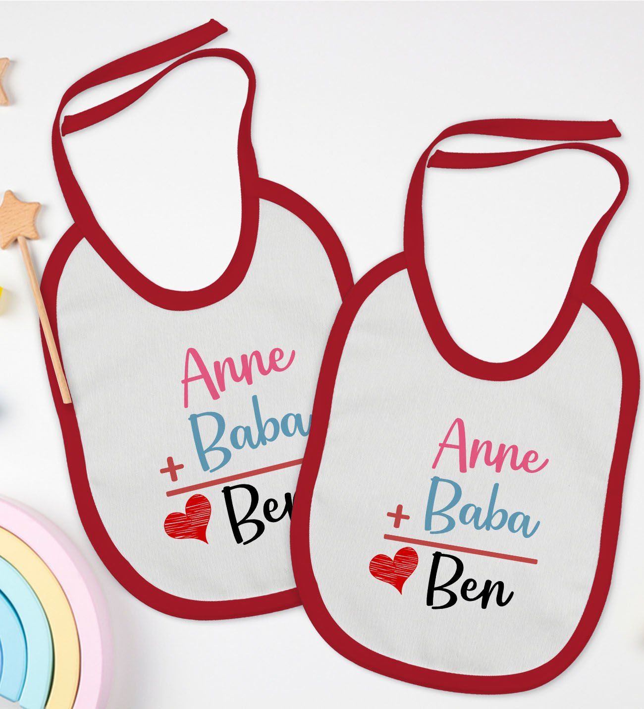 BK Kids Annem Babam Ben Tasarımlı 2’li Kırmızı Mama Önlüğü-1