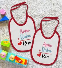 BK Kids Annem Babam Ben Tasarımlı 2’li Kırmızı Mama Önlüğü-1