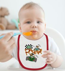 BK Kids Race Time Tasarımlı Kırmızı Bebek Mama Önlüğü-1