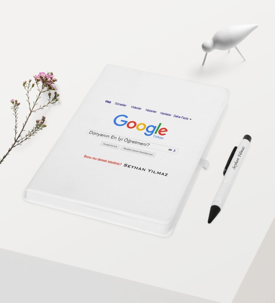 Kişiye Özel Google Dünyanın En İyi Öğretmeni Temalı Beyaz Defter Kalem Hediye Seti - 1