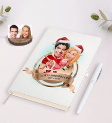 Kişiye Özel Yılın En Mükemmel Çifti Karikatürlü Beyaz Defter ve Kalem Hediye Seti-62