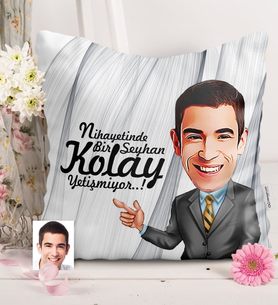 Kişiye Özel Kolay Yetişmiyor Karikatür Saten Yastık - 6