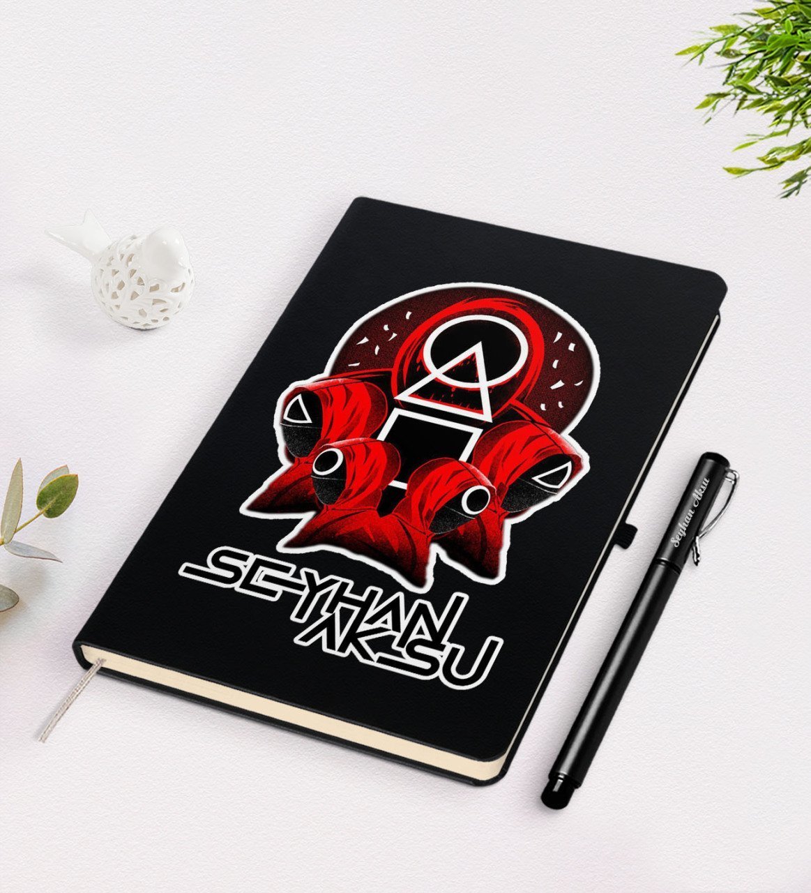 Kişiye Özel Squid Game Tasarımlı Siyah Defter ve Kalem Seti-13