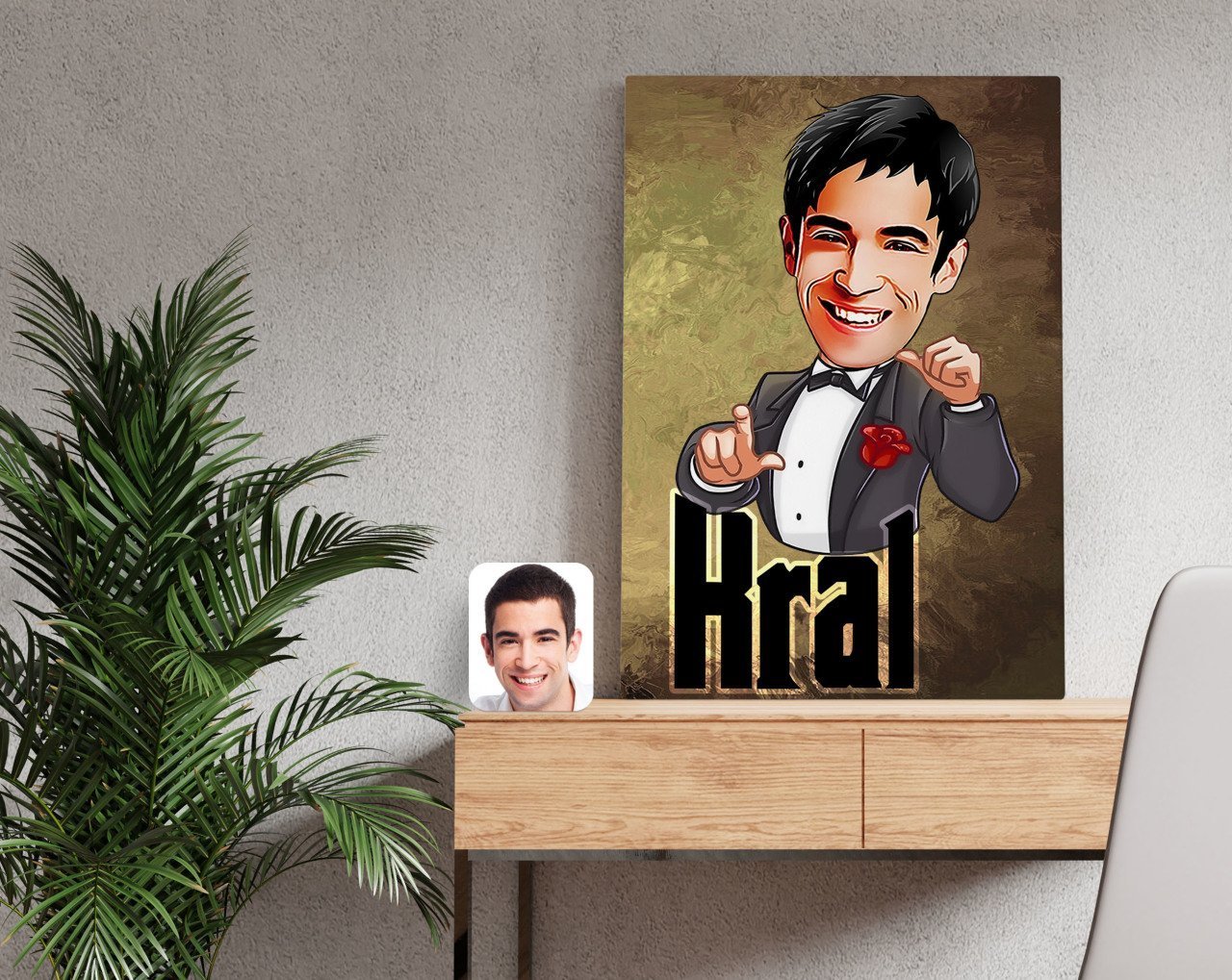 Kişiye Özel Kral Karikatürlü Kanvas Tablo 50x70cm-2