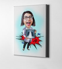 Kişiye Özel Bayan Radyolojist Karikatür Kanvas Tablo (50 x 70 cm.) 1