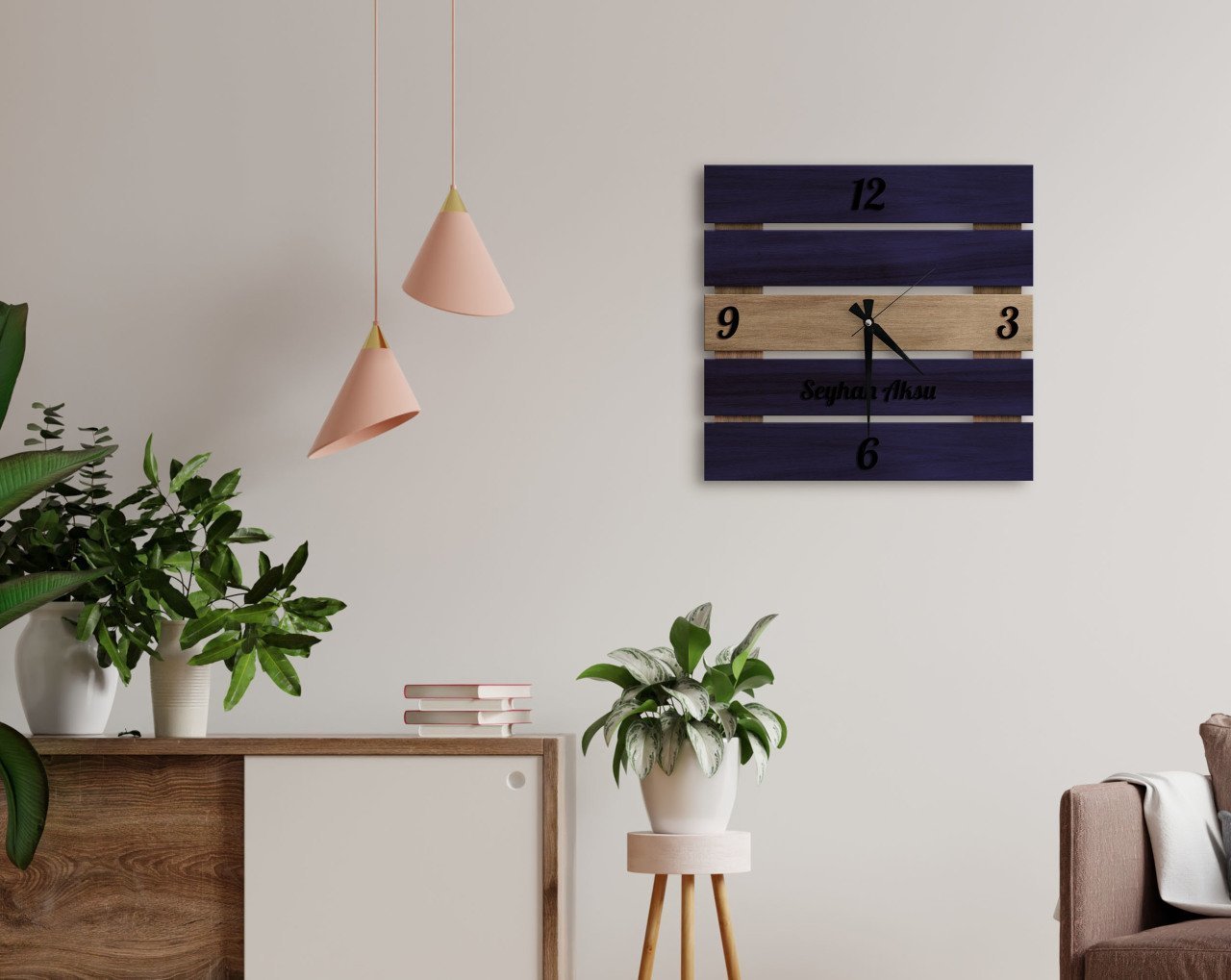 BK Home İsme Özel Dekoratif 45cm Ahşap Palet Duvar Saati-5