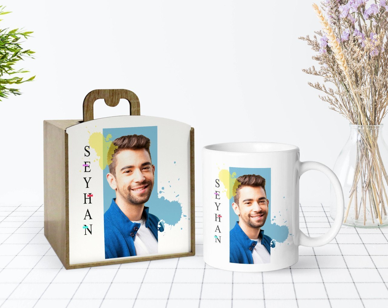 Kişiye Özel Ahşap Kutuda İsimli Fotoğraflı Beyaz Kupa Bardak-4
