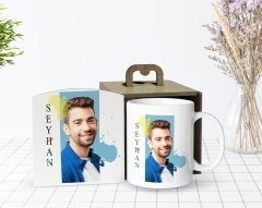 Kişiye Özel Ahşap Kutuda İsimli Fotoğraflı Beyaz Kupa Bardak-4