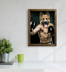 Evcil Dostlara Özel Boksör Tasarımlı Portre Doğal Masif Ahşap Çerçeveli Tablo 30x40cm-3