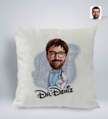 Kişiye Özel İsimli Erkek Doktor Karikatürlü Kare Araç Koltuk Yastığı-8