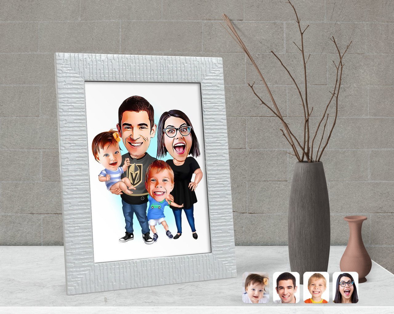 Kişiye Özel Aile Karikatürlü Dekoratif Çerçeve-3