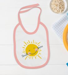 BK Kids Smile More Tasarımlı Pembe Bebek Body Zıbın ve Mama Önlüğü Hediye Seti-1