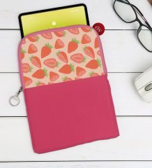 BK Gift Çilek Tasarımlı Taşınabilir Koruyucu Tablet Kılıfı & Organizer Çanta - Pembe-1