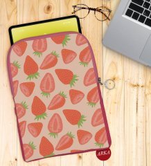 BK Gift Çilek Tasarımlı Taşınabilir Koruyucu Tablet Kılıfı & Organizer Çanta - Pembe-1