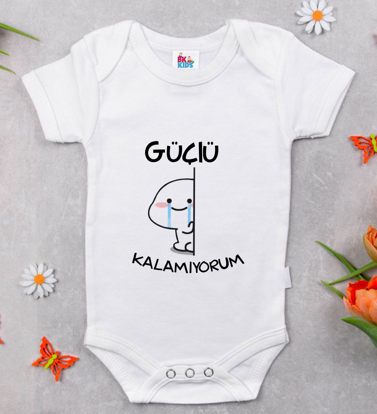 BK Kids Güçlü Kalamıyorum Tasarımlı Beyaz Bebek Body Zıbın-1
