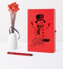 Kişiye Özel Yılbaşı Mutlu Yıllar Temalı Kırmızı Defter Kalem Seti - 16