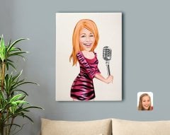 Kişiye Özel Şarkı Söyleyen Kız Karikatürlü Kanvas Tablo 50x70cm-2