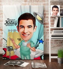 Kişiye Özel Bay Cerrah Karikatür Kanvas Tablo (70 x 100 cm.) 1