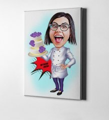 Kişiye Özel Bayan Pasta Şefi Karikatür Kanvas Tablo (50 x 70 cm.) 1