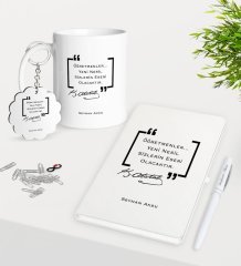 Kişiye Özel Atatürk Öğretmen Kupa Anahtarlık Beyaz Defter Kalem Hediye Seti-1