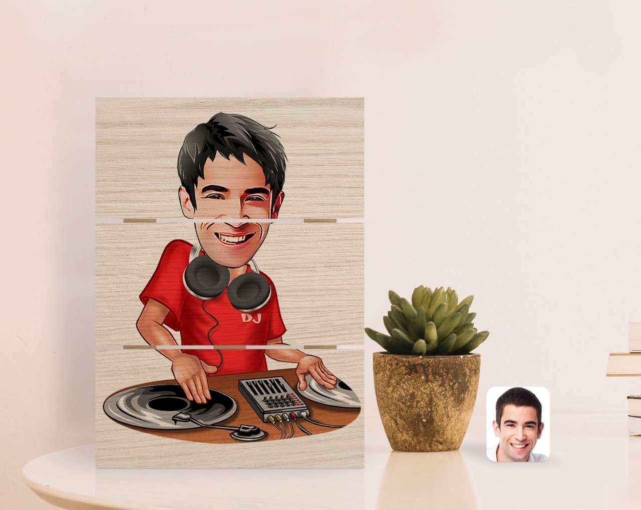 Kişiye Özel Erkek DJ Karikatürlü Otantik Masaüstü Ahşap Palet Çerçeve-1