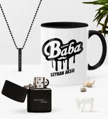 Kişiye Özel Kahraman Baba Siyah Kupa Benzinli Çakmak Kolye Seti