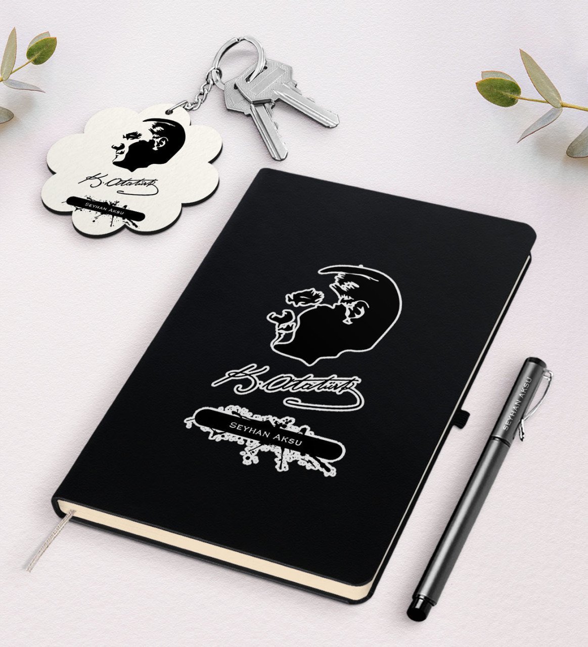 Kişiye Özel Atatürk Temalı Siyah Defter Kalem Ve Anahtarlık Hediye Seti-4