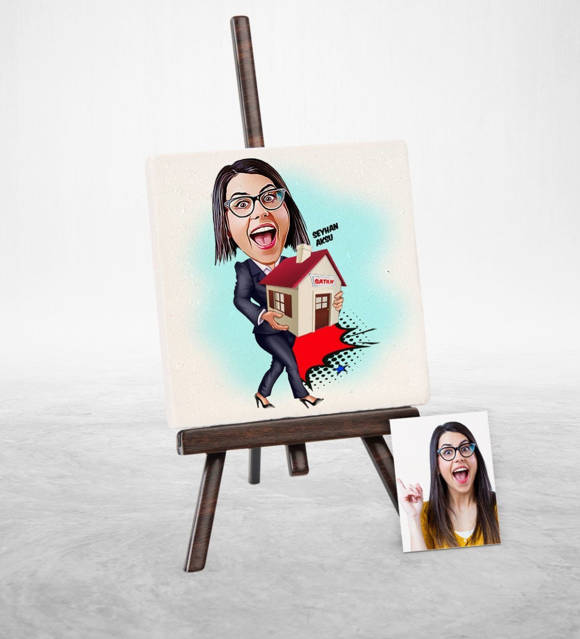 Kişiye Özel Bayan Gayrimenkul Danışmanı Karikatür Şovaleli Doğal Taş - 2