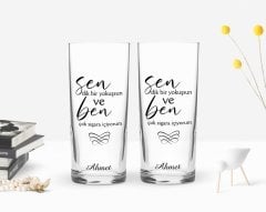 Kişiye Özel Renkli Baskılı Dik Bir Yokuşsun Tasarımlı İkili Rakı Bardağı Seti-1