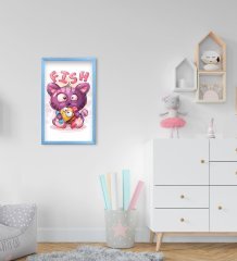 BK Home Sevimli Kedi Tasarımlı Dekoratif Mavi Ahşap Çerçeveli Çocuk Odası Tablo-4