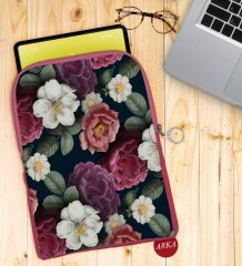 BK Gift Çiçekler Tasarımlı Taşınabilir Koruyucu Tablet Kılıfı & Organizer Çanta - Pembe-2