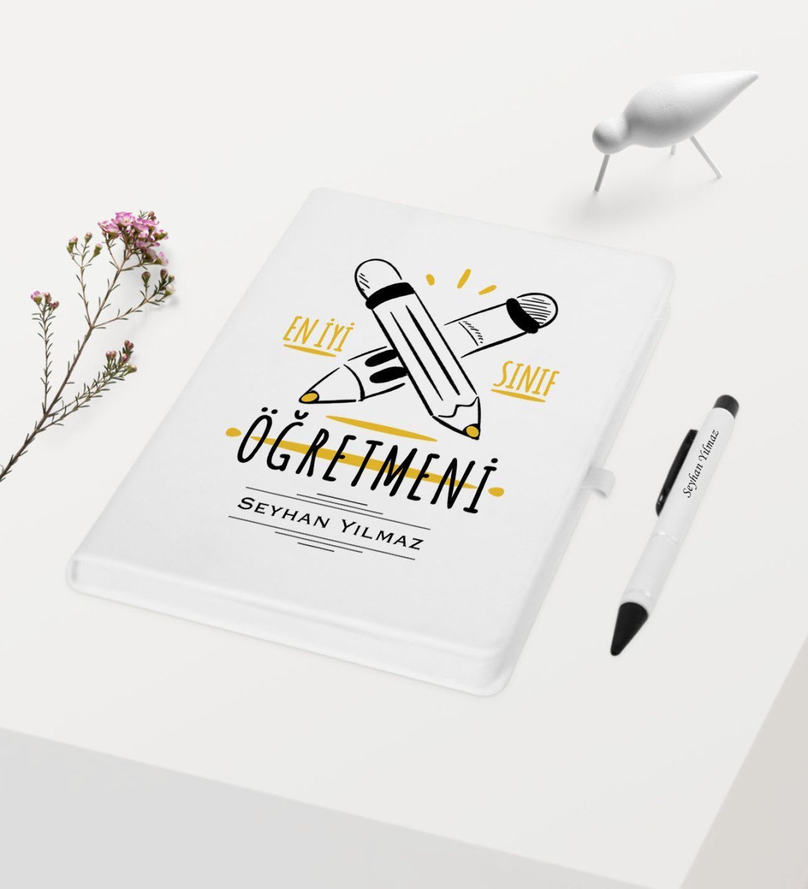 Kişiye Özel En İyi Sınıf Öğretmeni Temalı Beyaz Defter Kalem Hediye Seti - 5