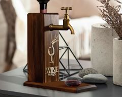 BK Gift Aynalı Altın Kabartma Musluklu Doğal Ceviz Ahşap Şarap Standı, Home Bar, İçecek Dispenseri, Ahşap İçecek Çeşmesi-3
