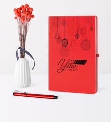Kişiye Özel Yılbaşı Mutlu Yıllar Temalı Kırmızı Defter Kalem Seti - 15