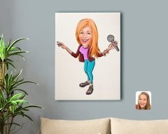 Kişiye Özel Şarkı Söyleyen Kız Karikatürlü Kanvas Tablo 50x70cm-1