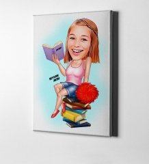Kişiye Özel Bayan Öğrenci Karikatür Kanvas Tablo (50 x 70 cm.) 1