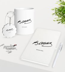 Kişiye Özel Atatürk İmzalı Kupa Anahtarlık Beyaz Defter Kalem Hediye Seti-1