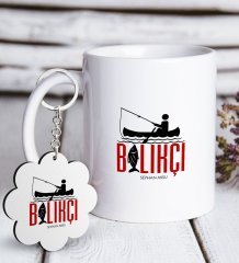 Kişiye Özel Mesleki Balıkçı Beyaz Kupa ve Anahtarlık Hediye Seti