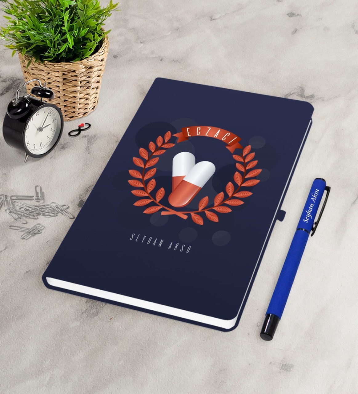 Kişiye Özel Eczacı Lacivert Defter Kalem Seti-9
