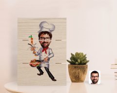 Kişiye Özel Erkek Chef Karikatürlü Otantik Masaüstü Ahşap Palet Çerçeve-1