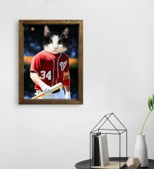 Evcil Dostlara Özel Beyzbol Oyuncusu Tasarımlı Portre Doğal Masif Ahşap Çerçeveli Tablo 30x40cm-8