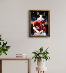 Evcil Dostlara Özel Beyzbol Oyuncusu Tasarımlı Portre Doğal Masif Ahşap Çerçeveli Tablo 30x40cm-8
