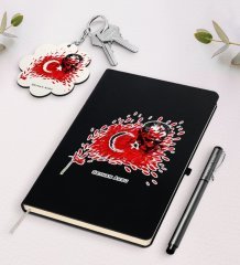 Kişiye Özel Atatürk Temalı Siyah Defter Kalem Ve Anahtarlık Hediye Seti-3